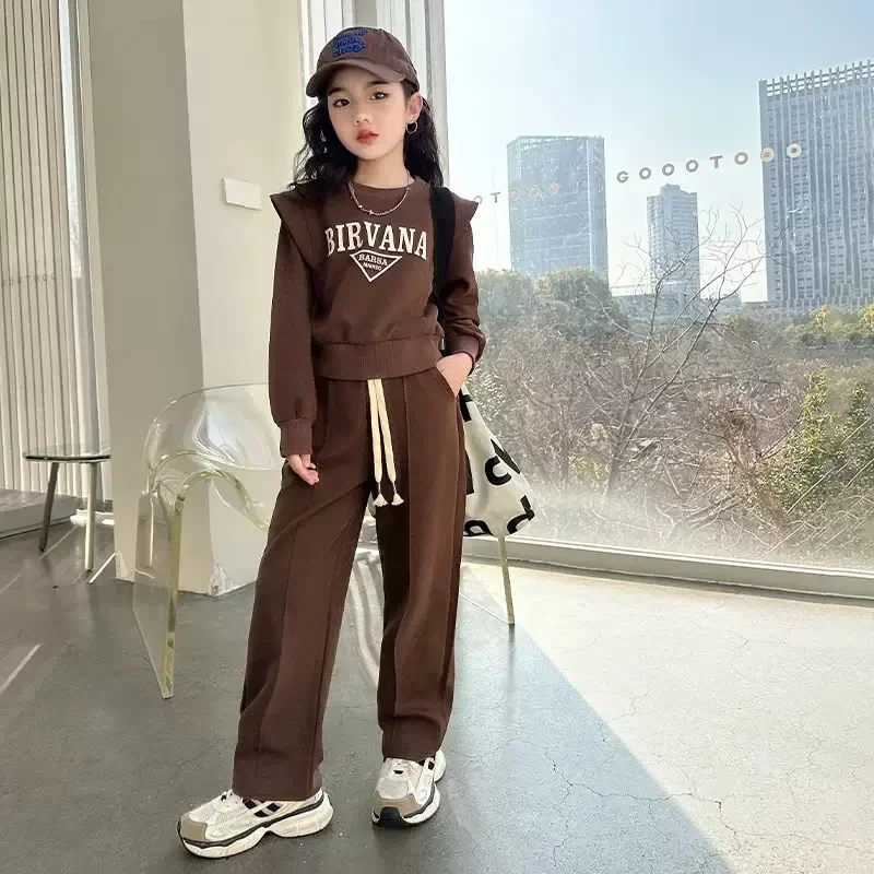 thumbnail image 1 of Primavera otoño nuevo estilo traje deportivo Casual para niñas sudadera de manga larga conjunto de 2 piezas ropa para niños, 1 of 4
