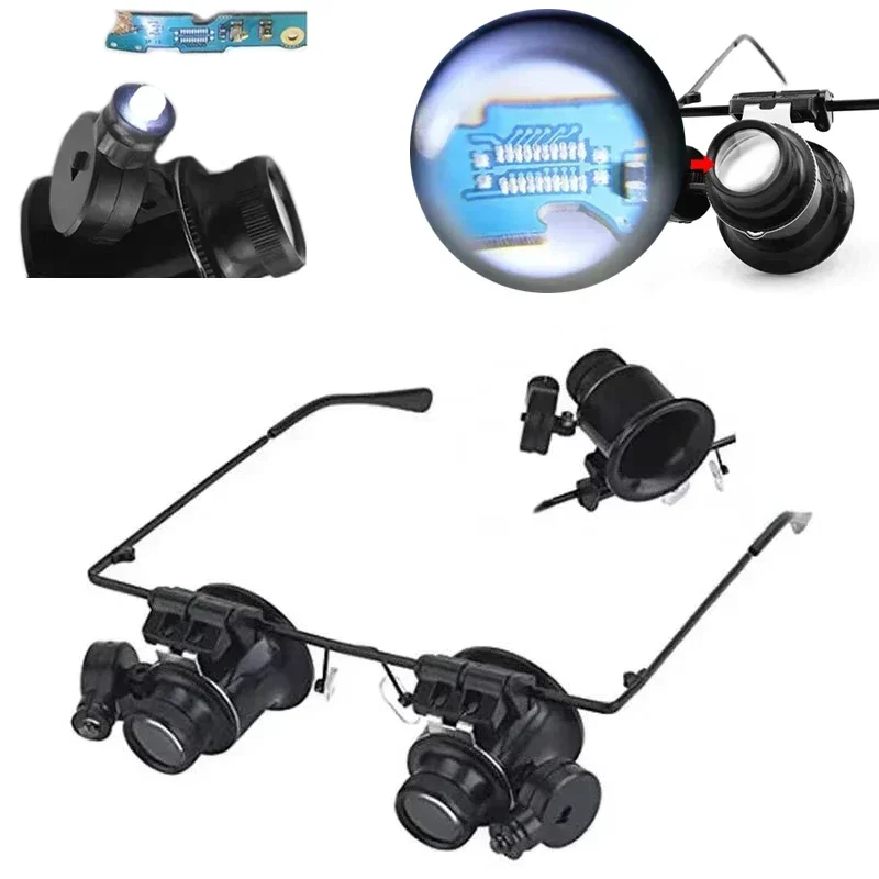 Professional 20X Magnifier Double Eye Glasses Type Watch Repair Jeweler Inspect Tool Magnifier Two Adjustable LED Lights watch repair tool magnifying glass jewelry magnifier jeweler repair magnifier jewelry magnifying glass soldering magnifier soldering repair magnifier magnifying glass lamp