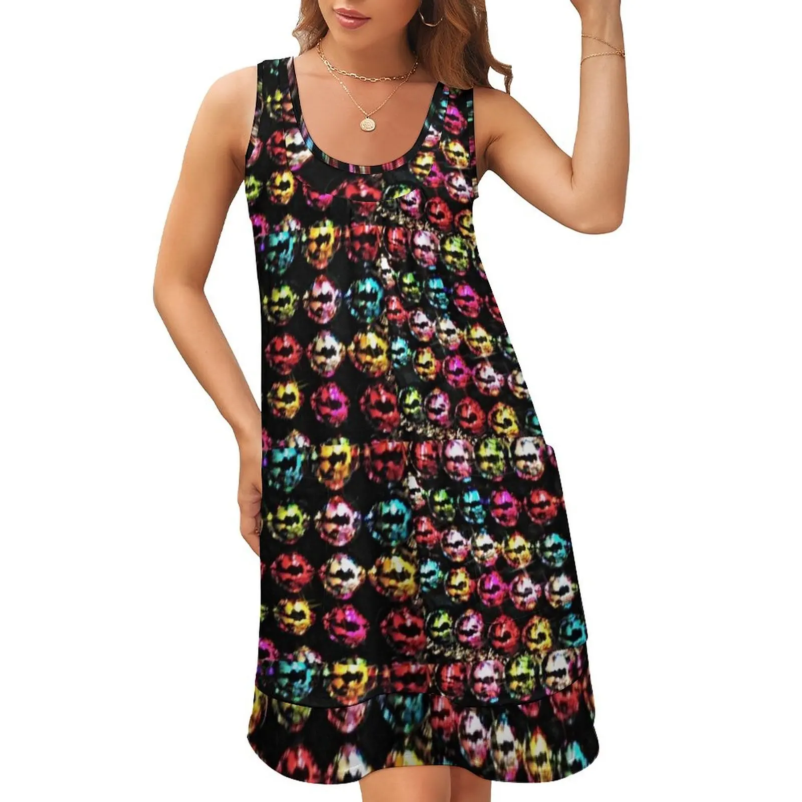 

Jingle Bells Sleeveless U-Neck Fake Two Piece Dress dress for women summer purple dress bandage Aesthetic clothing