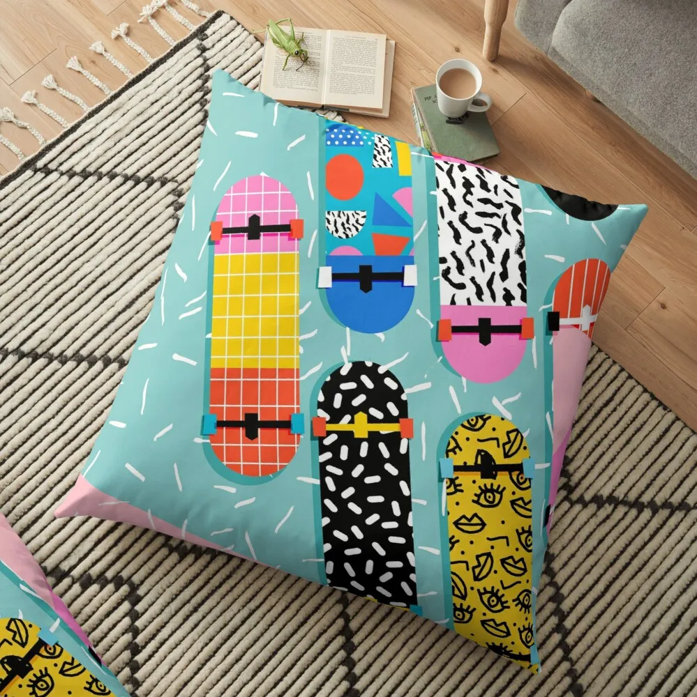 

Omigod - 80s retro memphis skateboards pattern sports trendy 1980's vintage style retro Floor Pillow
