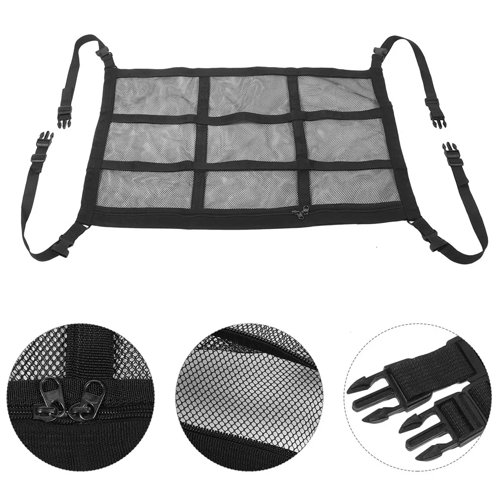 2Pcs 더블 레이어 자동차 지붕 보관 네트 천장 걸이형 정리함 SUV 세단 캠핑 여행용 더블 지퍼