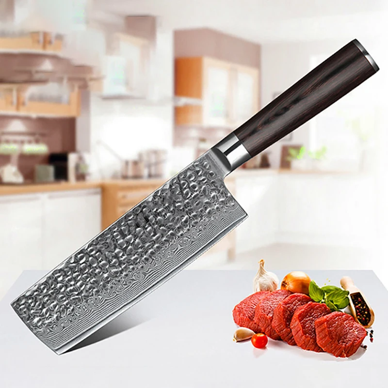 

Nakiri Knife 10Cr15MoV Damascus Steel Blade Chefs Cleaver Slicing Handmade Forged Sharp Professional Kitchen Knife Cooking Tools