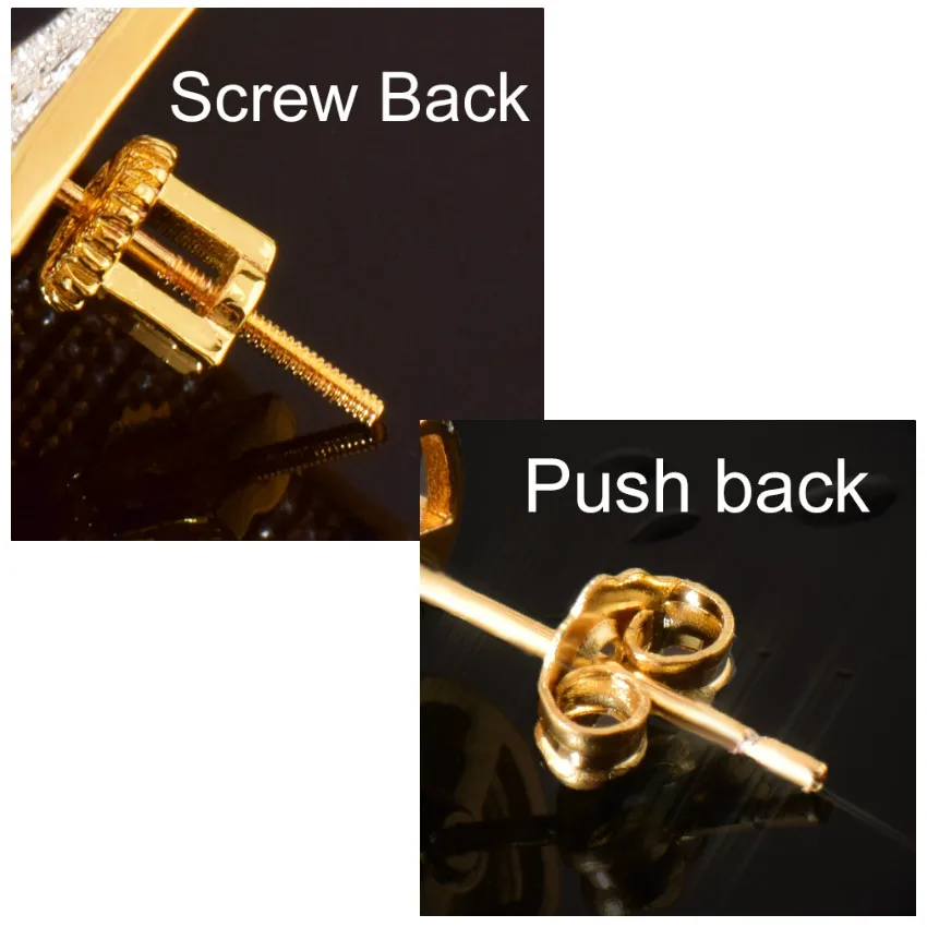 CUC 10MM Square Zircon Earring Gold silver Color  Men Women Screw Stud Earrings Hip Hop Jewelry Fashion Gift 2
