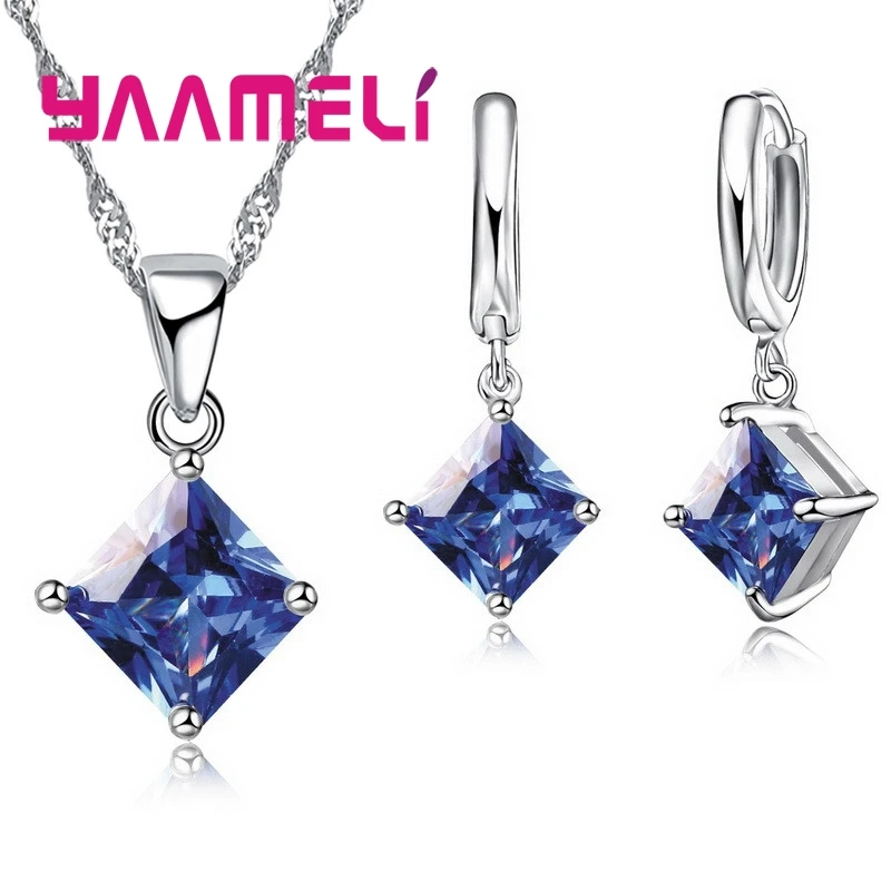 Jewelry Sets Jewelry Set Women Earrings Chain Necklace Women Pendants Necklace Simple Geometry Square Earrings Crystal 925 Sterling Silver Jewelry Sets for Wedding