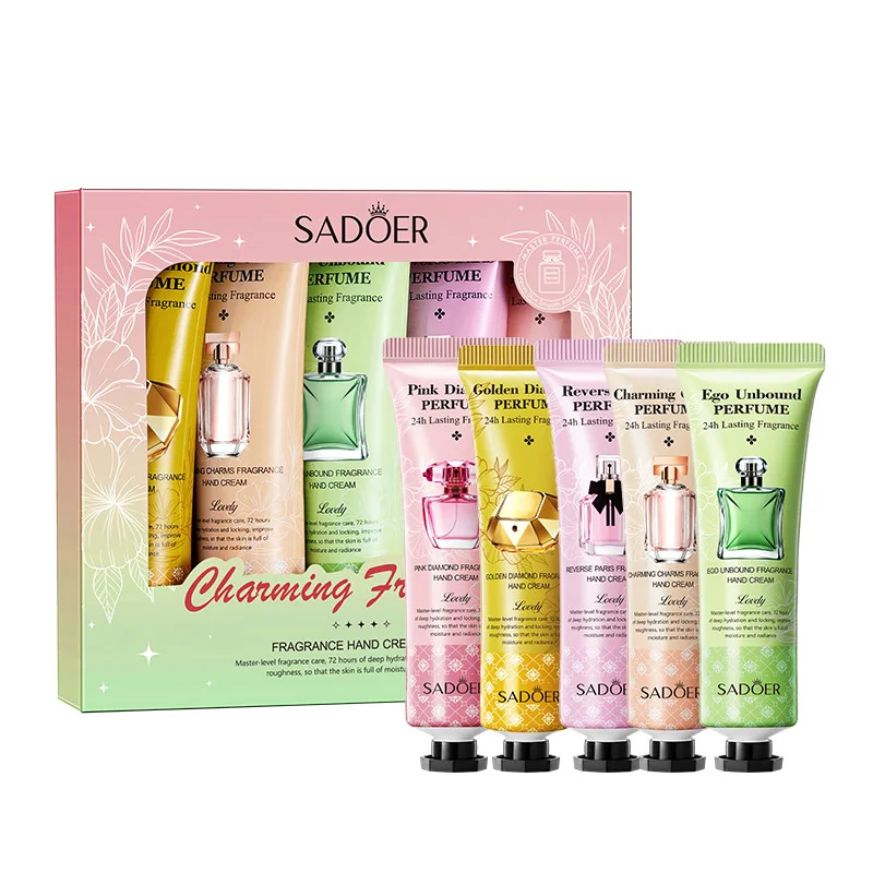 5pcs/Kit SADOER Perfume Hand Cream Sets Hands Whitening Moisturizing Anti Wrinkles Anti-Aging Hand Skin Care Products