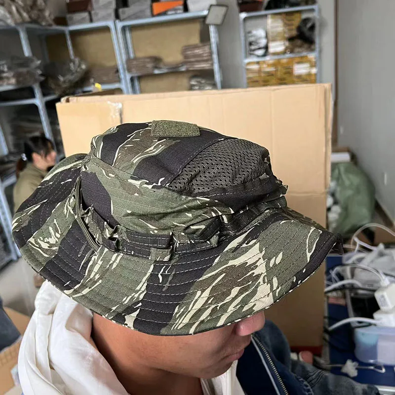 Nighttime Desert Jungle Tiger Spot Outdoor Tactical Benni Hat Breathable Subtropical Hiking Sunshade Round Edge Hat