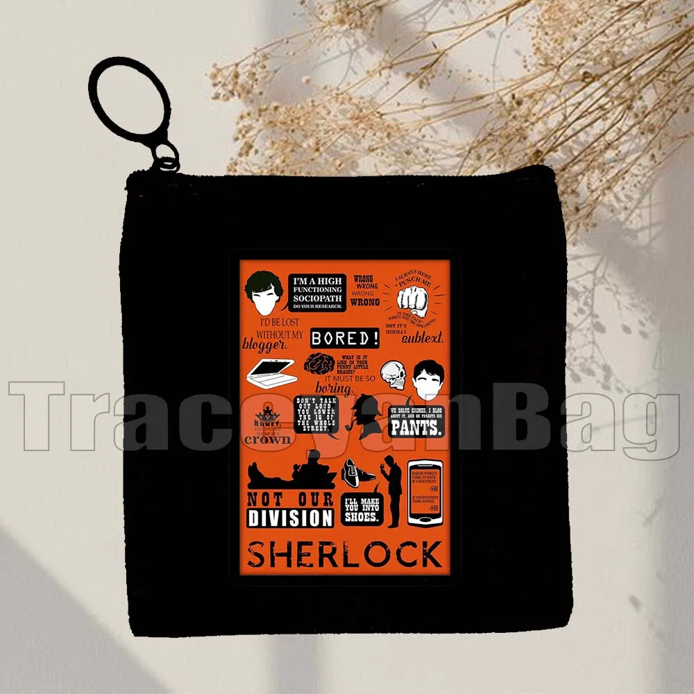 Retro Tv Show Sherlock Silhouette Benedict Cumberbatch Gift Canvas Coin Purse Bag Small Square Key Storage Card Bag Wallet Pouch