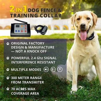 Wireless Dog Fence Electric Pet Containment System Shock Collars For 3 Dogs Adjustable Range 5
