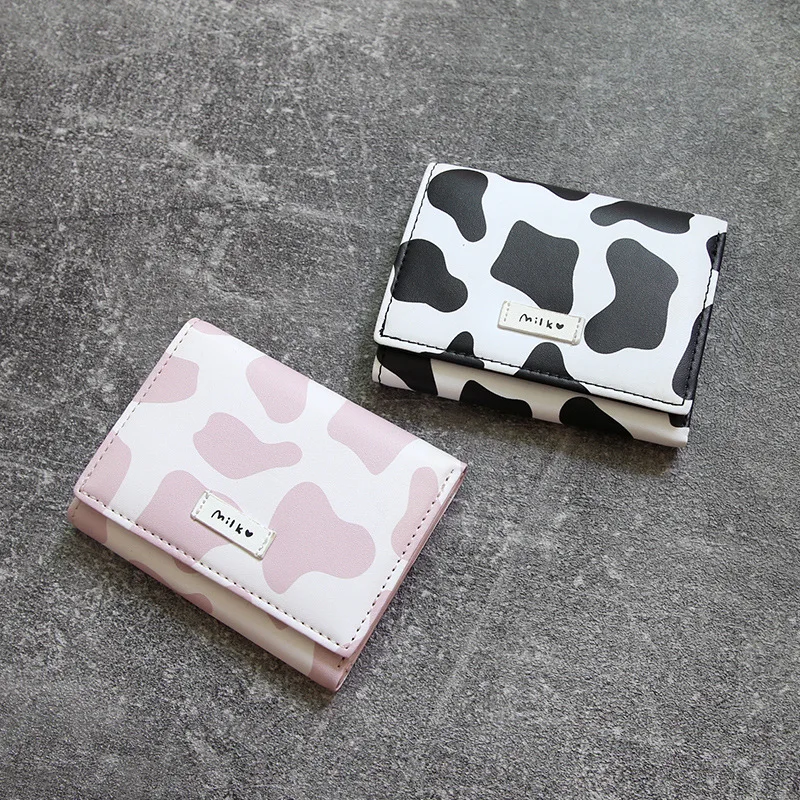 

Cow Pattern Short Wallets Women Multi-card Slot Small Coin Purse Ladies Mini Wallet Tri-fold Cartoon Card Holder Girl Gift