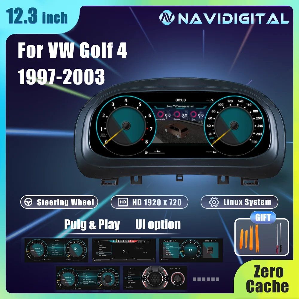 Panel de instrumentos digital LCD Navidigital de 12.3'' para VW Golf 4 Jetta MK4 Bora años 1997-2005, panel de instrumentos virtual. 1