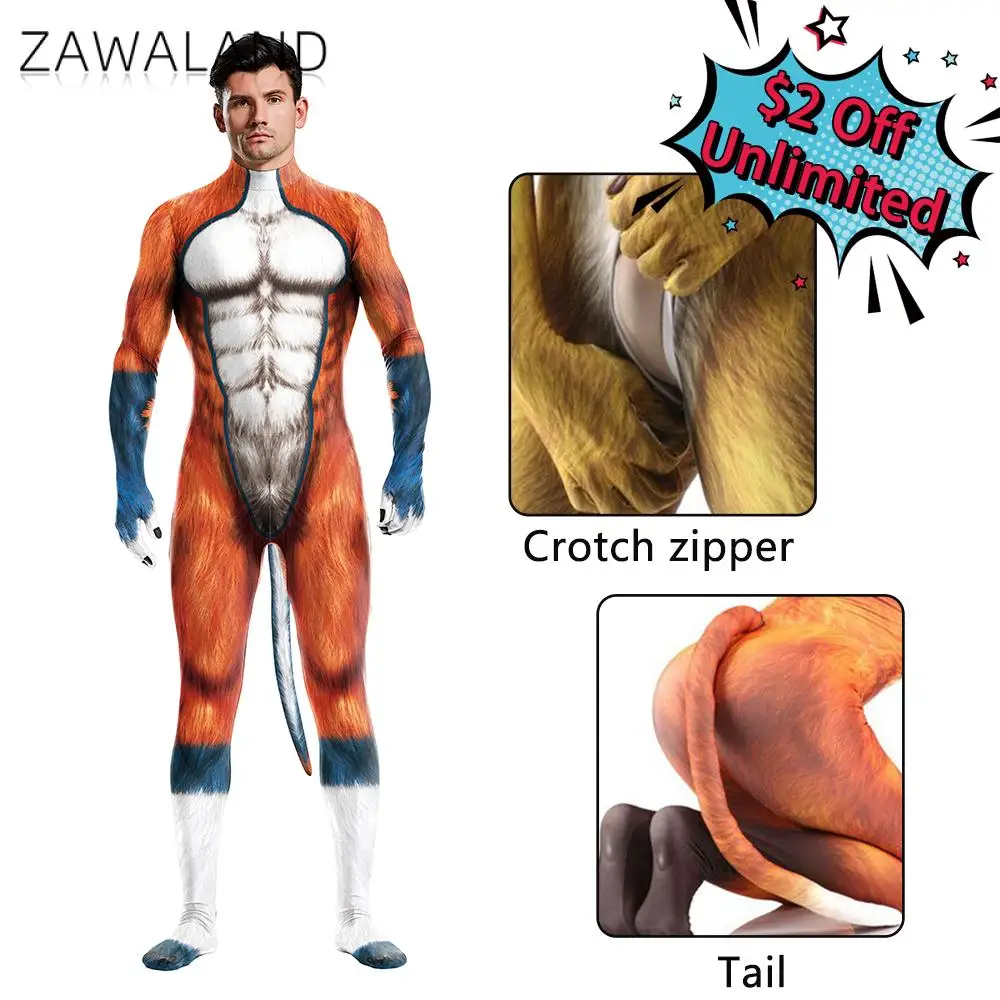 Zawaland Animal Beast Unisex Full Cover Elastic Sex Party Wolf Zentai Bodysuit Halloween Jumpsuit Cosplay Costume Petsuit cosplay costume