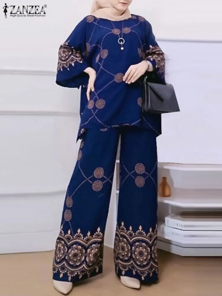 

Винтажные мусульманские комплекты ZANZEA в богемном стиле, женская летняя блузка с цветочным принтом и рукавом 3/4, наборы из 2 предметов, изысканный хиджаб, спортивные костюмы 2024