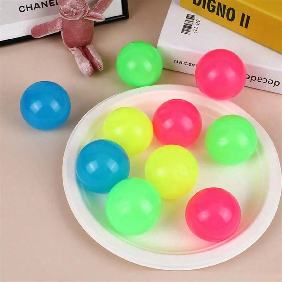 5pcs/10pcs Glow in The Dark Sticky Stress Ball Sensory Fidget Toys for Adults & Kids, Anxiety Relief Grip Fun Squeeze Toy