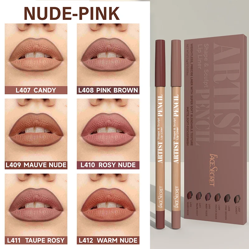 6pcs Matte Nude Lip Liner Set , High Pigment, Long-Lasting & Smooth Application,Long-Lasting Creamy Lip Liner 5