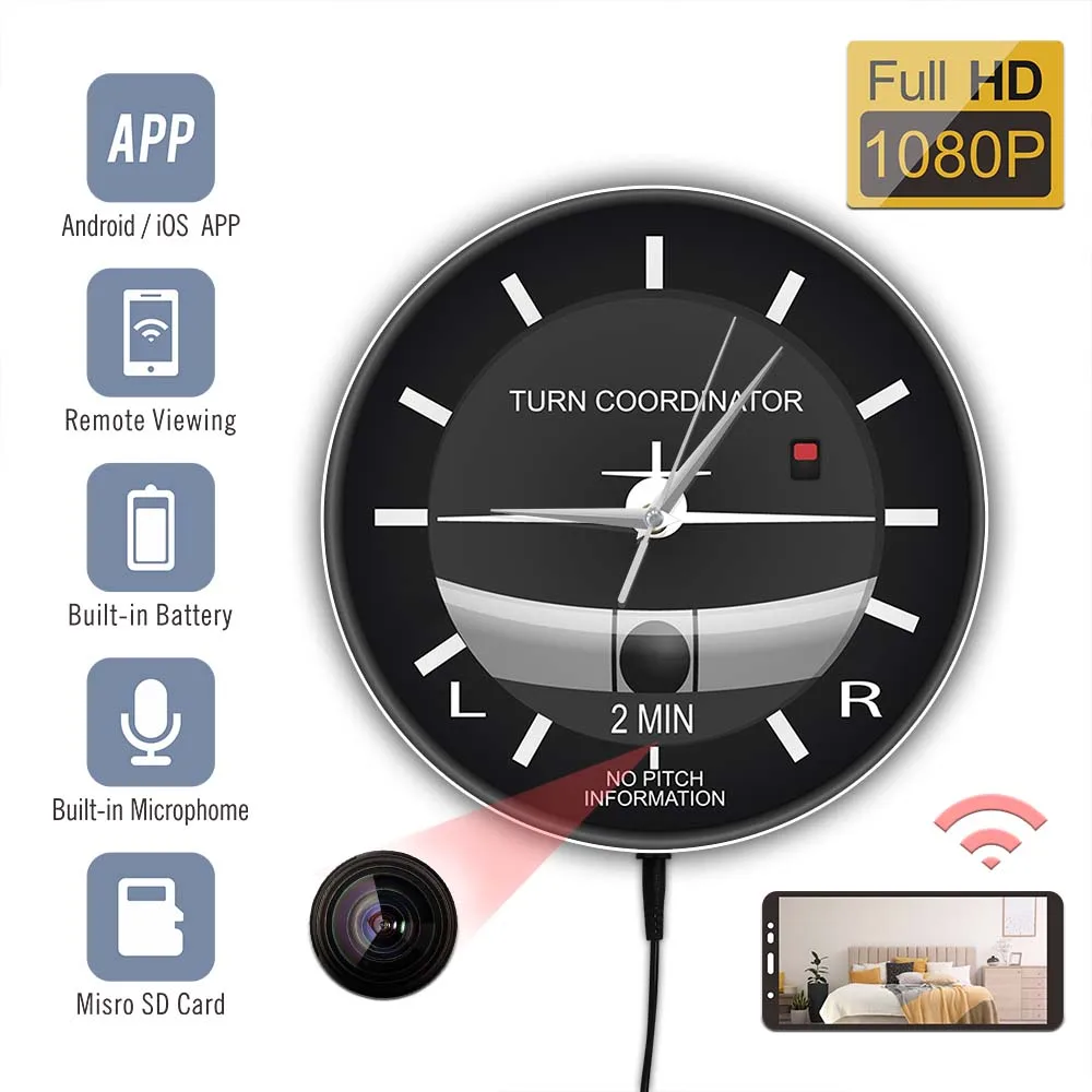 Pilots Airplane Instrument Cockpit Voice Activated Light Emitting Watch LED Camera Clock  