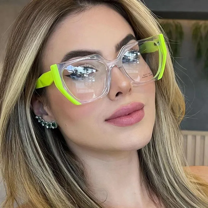 JNPCXI Retro Poligono Cat Eye Occhiali Verdi Fr Donna Moda Doppio Colore Trasparente Anti-Blu Luce Occhiali da Uomo Ottici_voghion.com