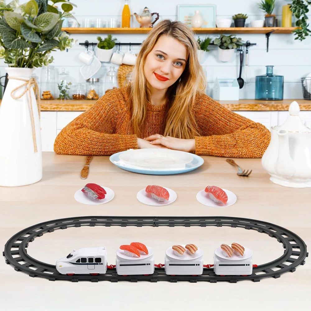 Sushi Train Set Rotating Table Food Train USB Charging Electric Train Toy Under Christmas Tree Train Track for Kids Boys Girls 2