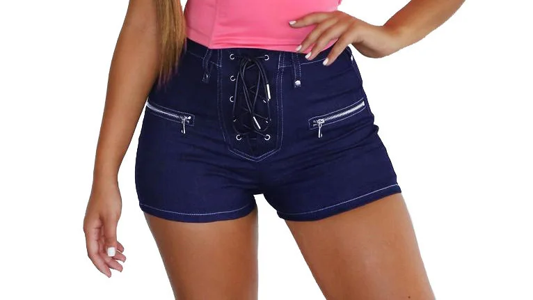 

Women's Denim Shorts 2023 Summer Girls Zipper Low Waisted Lace-up Dark Blue Denim Shorts Goth Rock Sexy Women Shorts