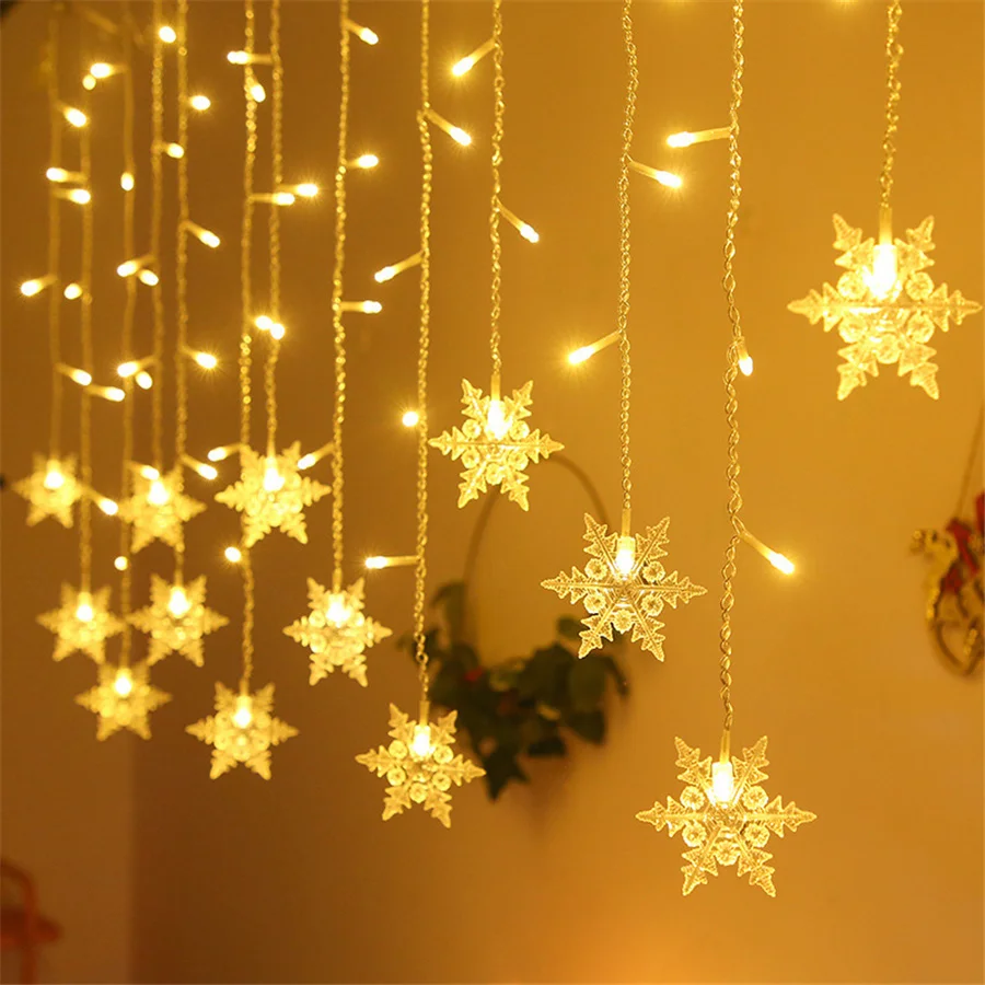Connectable Wave Shape LED Icicle Fairy String Lights Waterproof Garland Christmas Snowflake Curtain Lights for Party Room Decor led icicle star moon lamp fairy curtain string lights garland christmas lights decor for room home wedding party window decor