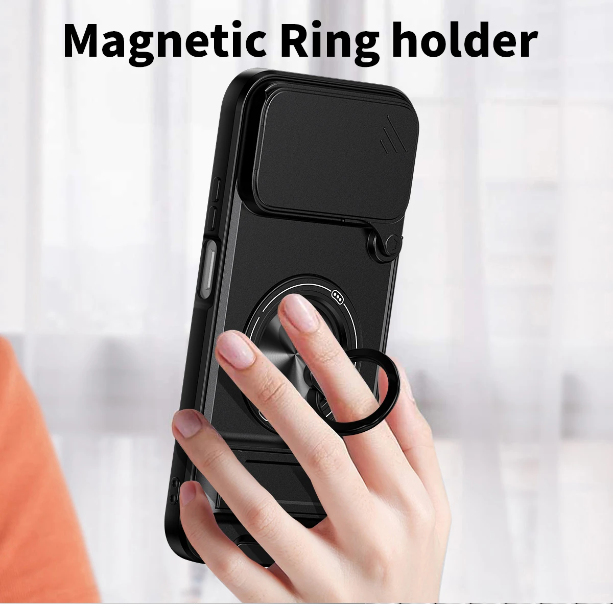 Enhanced Armor Case with Car Magnetic Holder, Ring Stand & Slide Lens Protector - Durable Back Cover