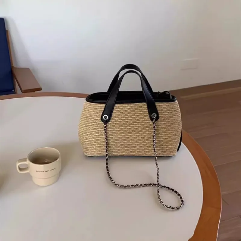 2026 Fashion Rattan Women Shoulder Bags Wikcer Woven Female Handbags Summer Beach Straw Bags Casual Tote Purses