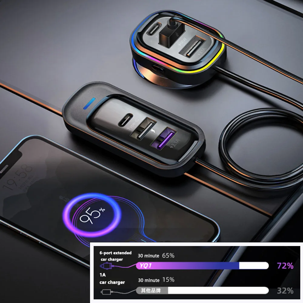 Multi Functional Car USB Charger 66W Fast Charging
