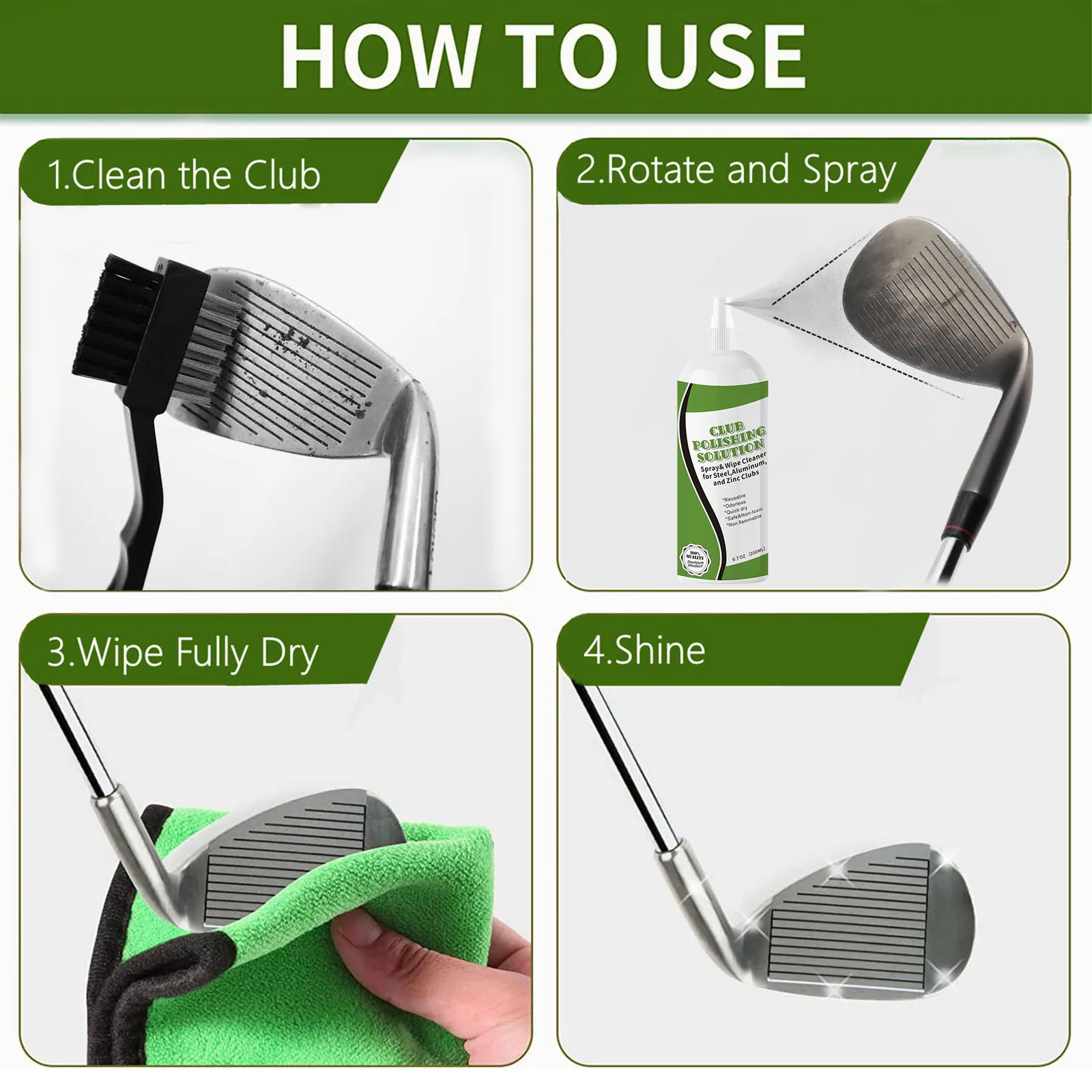 Golf Club Polishing Solution for Wood Iron Clubs Cleaning 6.7 oz Remove Scratches Scuffs Restore Shine 2