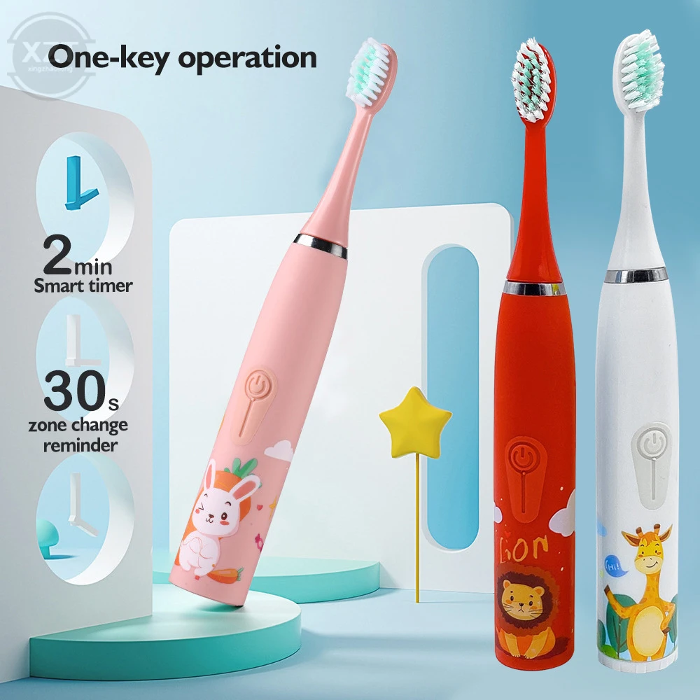 

Cartoon Pattern Children Electric Toothbrush Waterproof Ultrasonic Toothbrush with Replace The Tooth Brush Head