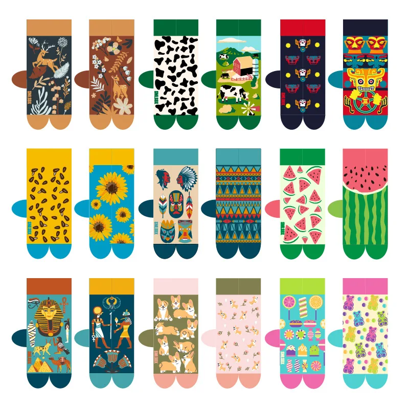 

48 Color Original AB Fashion Asymmetrical Mandarin Duck Tiger Animal Cotton Medium High Color Couple Socks for Men and Women New