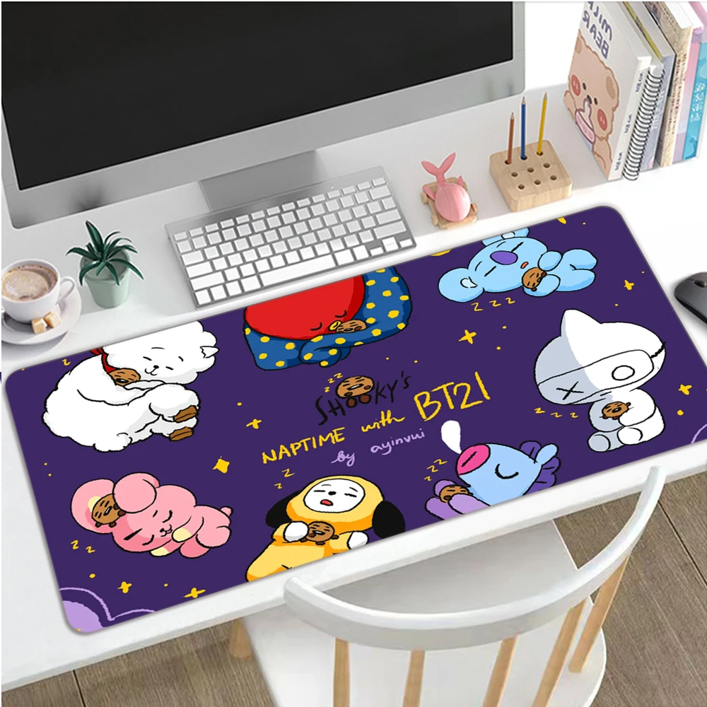 Kawaii bt21 mouse pad anime acessórios de jogos teclado portátil bonito
