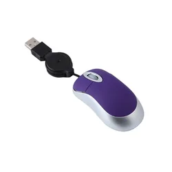 Compact USB Wired Retractable Optical Mouse - 1000 DPI (Purple)