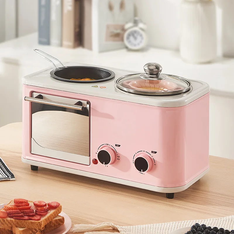 Household Electric 4 in 1 Breakfast Machine Mini Bread Toaster Baking Oven Omelette Fry Pan Hot Pot Boiler Food Steamer 4