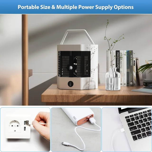 1 Pc Compact Portable Air Conditioner - 3-in-1 Multi-Functional Cooler with Adjustable Modes, Humidifier, ideal for Camping, Bed 3