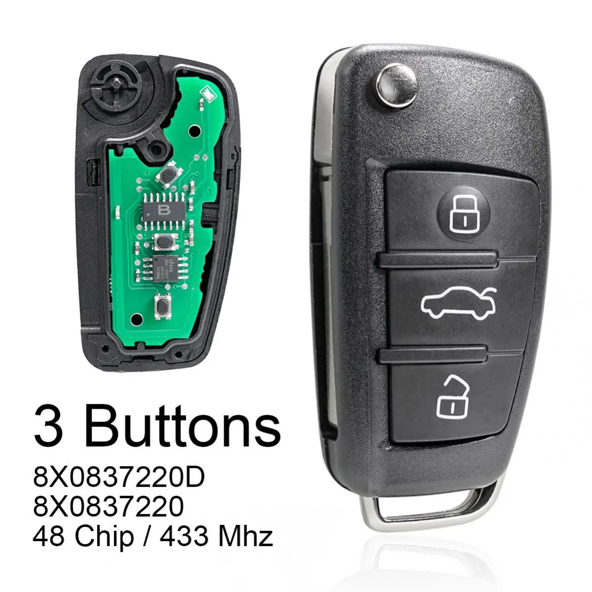 433Mhz 3 Buttons Car Remote Key with ID48 Chip /8X0837220D 8X0837220 for Audi- A1 Q3 S1 2010 2011 2012 2013 2014 2015 2016 2017