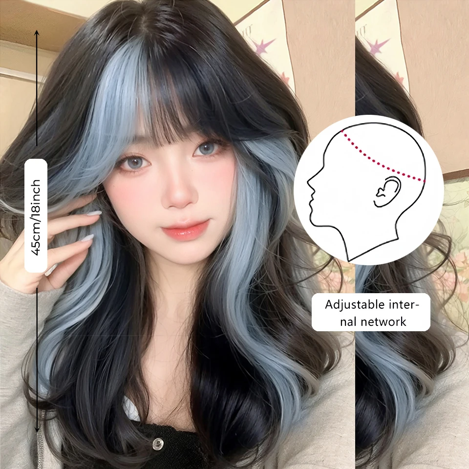Blue Synthetic Mullet Wig with Bangs for Anime Cosplay
