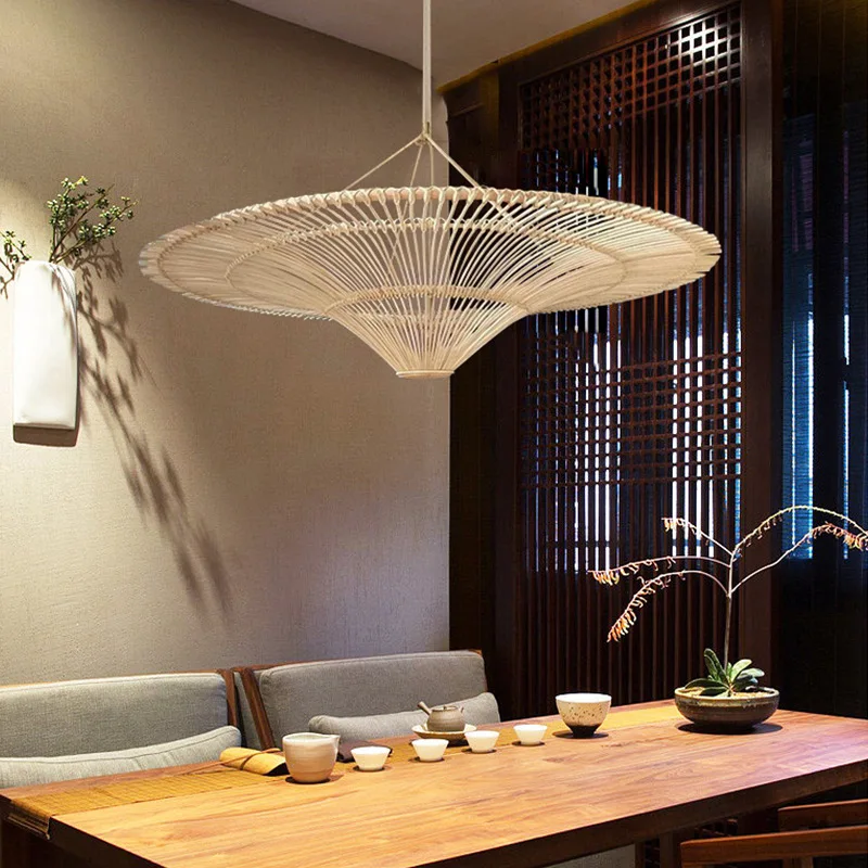 Japanese Rattan Pendant Light Wabi Sabi Wicker Chandelier For Living Room Restaurant Shop Decor Handmade Straw Hat Chandelier 5