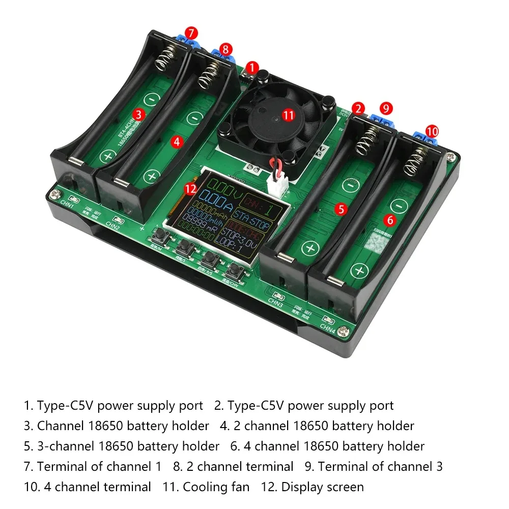 Battery Tester 18650 Lithium Battery Capacity Tester MAh MWh Capacity Division Internal Resistance Measuring Module Type-C 18650 Battery Tester