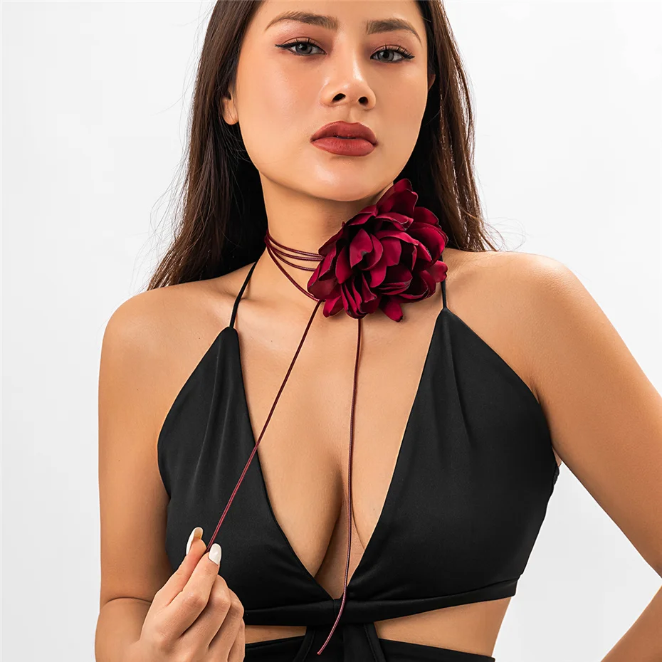 Ingemark Übertriebene große Rosen-Blumen-Halskette für Frauen, Mi, Braut, Gothic, Kpop, verstellbare Schleife, Kette, Y2K-Accessoires, Neu – Detail 19