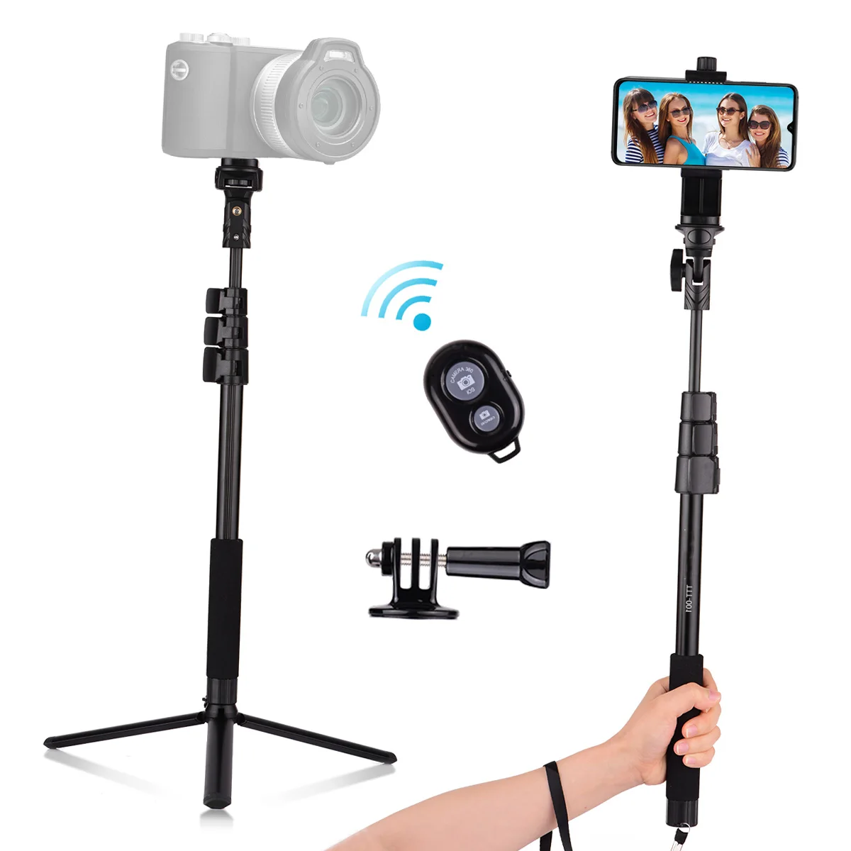 54-inch Extendable Selfie Stick Tripod Stand Aluminum Alloy with Detachable Desktop Tripod Phone Holder Sports Camera Mount Adap