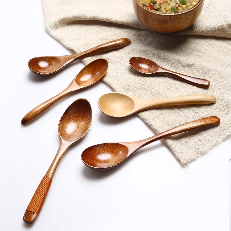 Japanese Style Wooden Spoon Set Kitchen Gadgets Long Handle Solid Wooden Spoon Kitchen Accessories Dessert Honey Tableware
