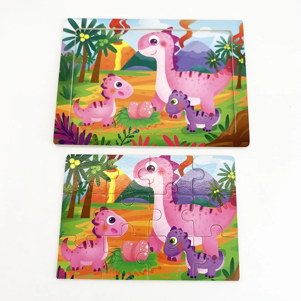 1pc 11*15cm Wooden Jigsaw Puzzle Cartoon Animal Parent-child Theme Puzzles Game Kids Montessori Educational Toys for Children 2