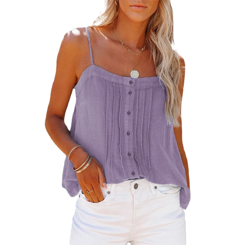 Summer Women's Tops 2023 Fashion New Loose Women's Top Button Square Collar Sexy Camisole Small Tank Top Female