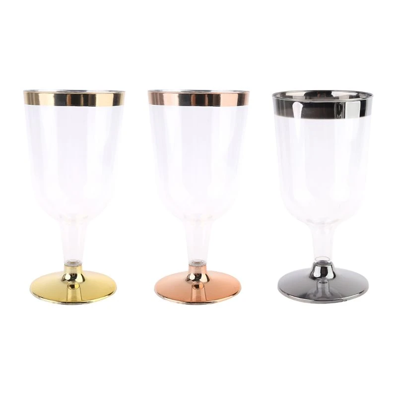 6 STUKS 180ML Wegwerp Wijnglas Gold Side Beker Champagne Fluiten Bruiloft Verjaardag Feestartikelen Champagne - AliExpress