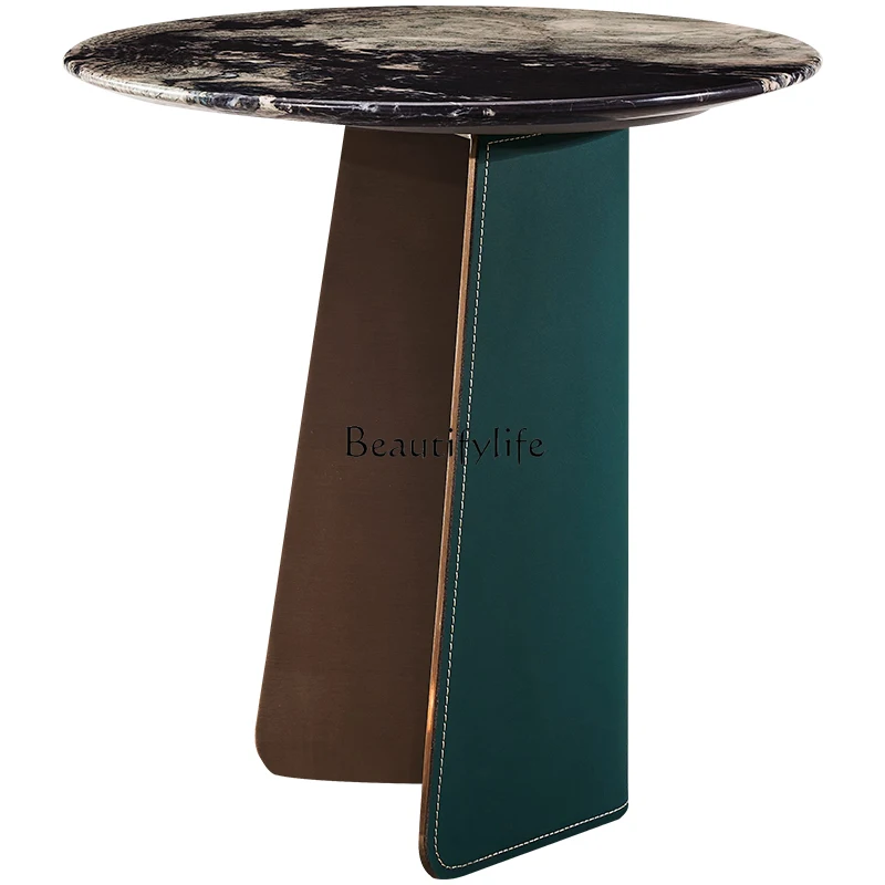 

Italian Minimalist Sofa Side Table Advanced Sense Mild Luxury Marble Face Corner Table