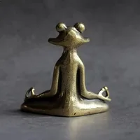 Antique Brass Meditation Zen Frog Statue Ornament Copper Animal Sculpture Incense Burner Home Desk Decorations Tea Pet - Image 3