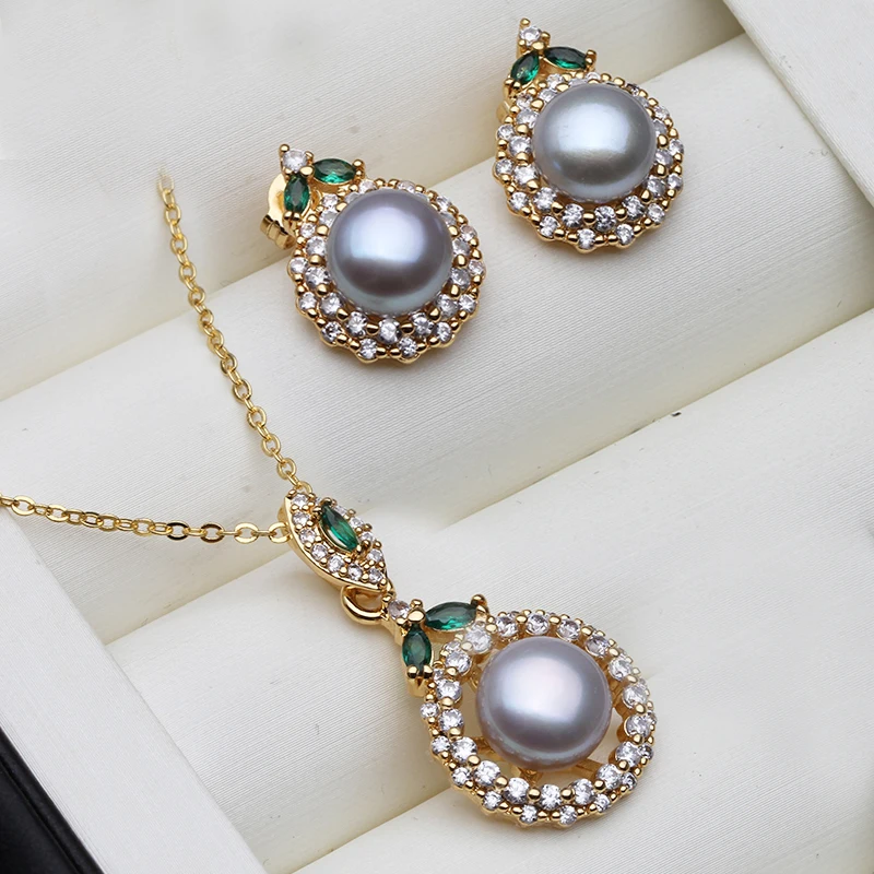 2023 New Freshwater Pearl Jewelry Sets Women,Real Pearl Necklace and Earring Set 18K Gold Plated Engagement Mother Gift White