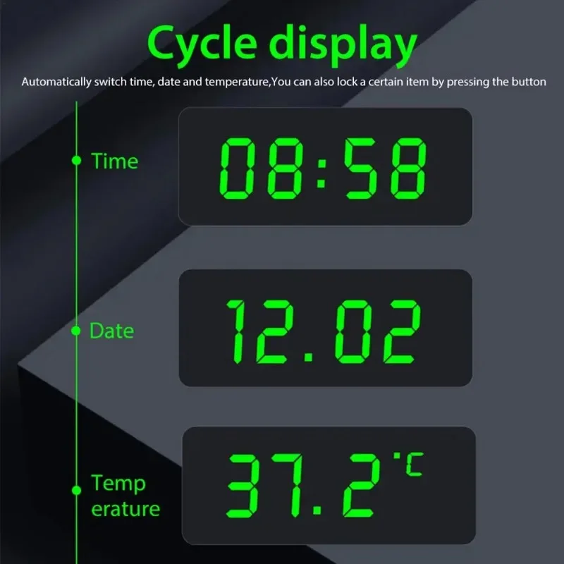 Car Clock Solar Charging Stick-On Digital Watch 24-Hour 3-level Brightness Automatic Adjustment Decoration