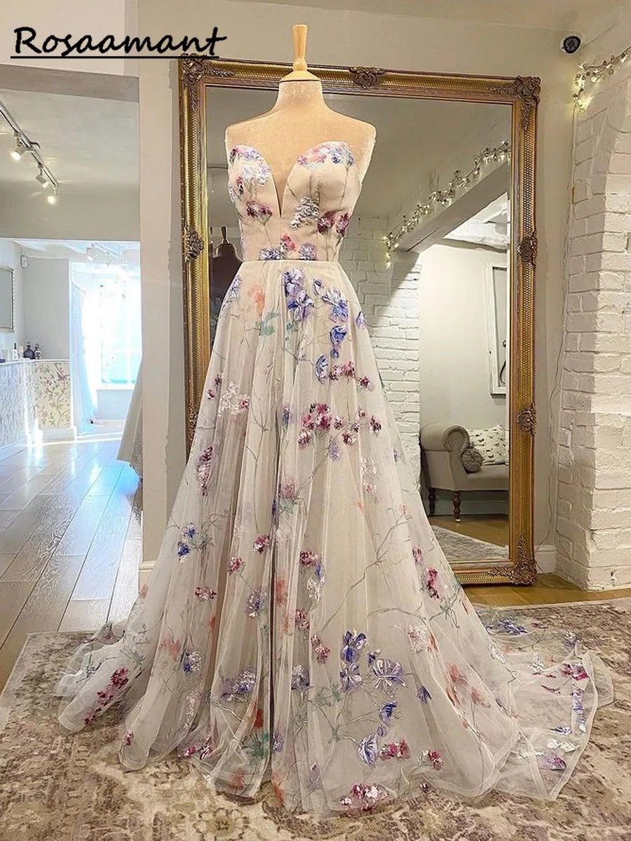 2023 Print Flower A-Line Lace Applique Wedding Dress For Women Sleevless  Sweetheart Bridal Gown Vestido De Novia Custom Made