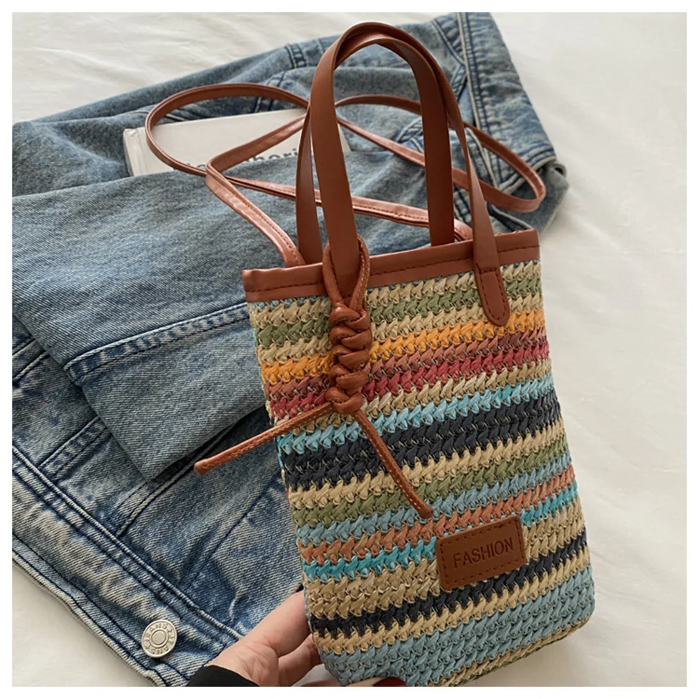 Small Bag Women's Summer New Popular Versatile Contrasting Color Straw Messenger Bag Casual Fashion Shoulder Bucket Bag