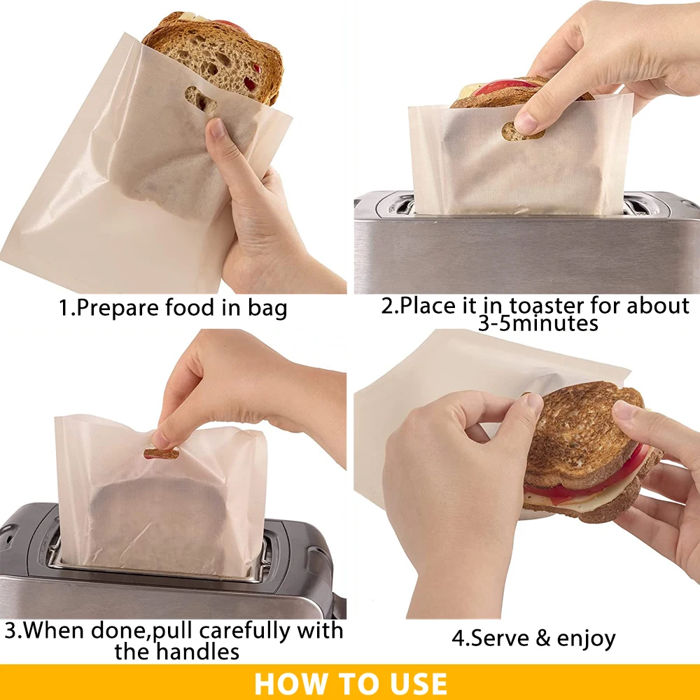 Toaster Bags 4/10PCS Reusable Non-Stick Washable Heat Resistant for Grilled Cheese Sandwiches in Toaster Microwave Oven